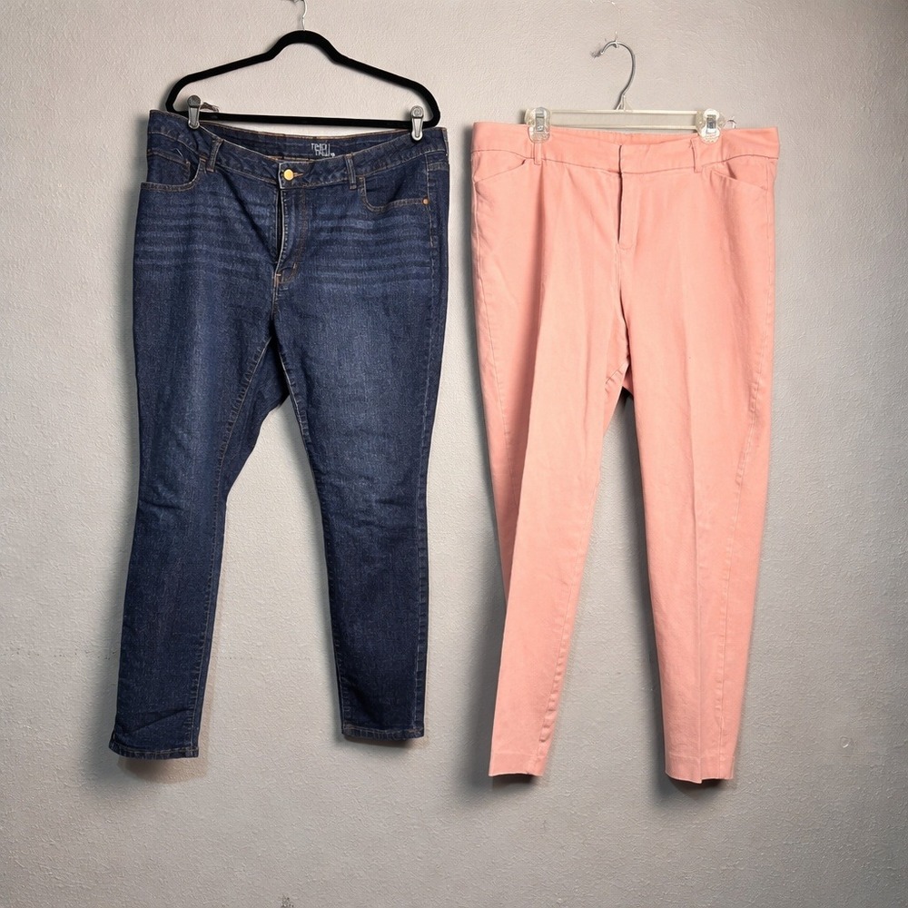 Lot 2 Old Navy Pixie Pants Peach & Time and Tru Skinny Jeans Blue Womens Size 18